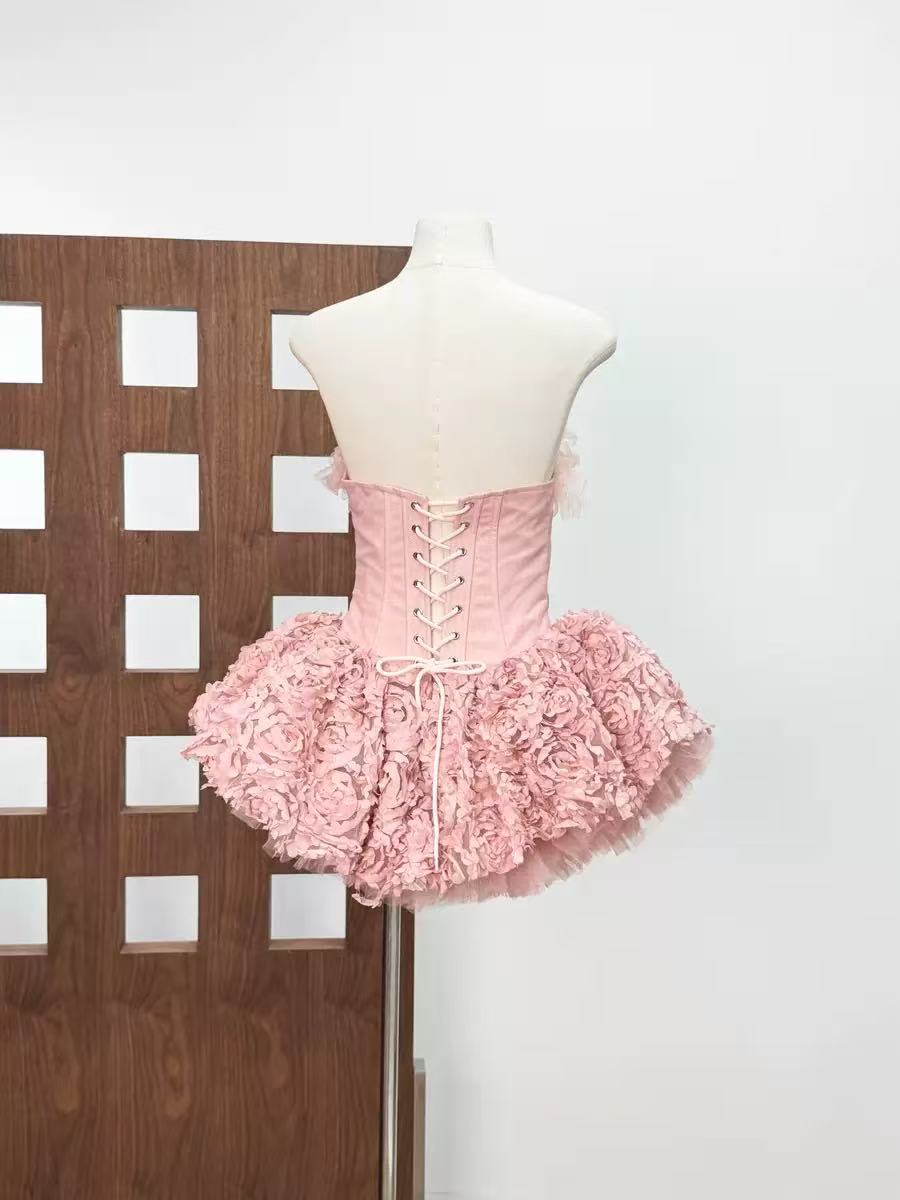 Strapless Petal Floral Corset A Line Dress