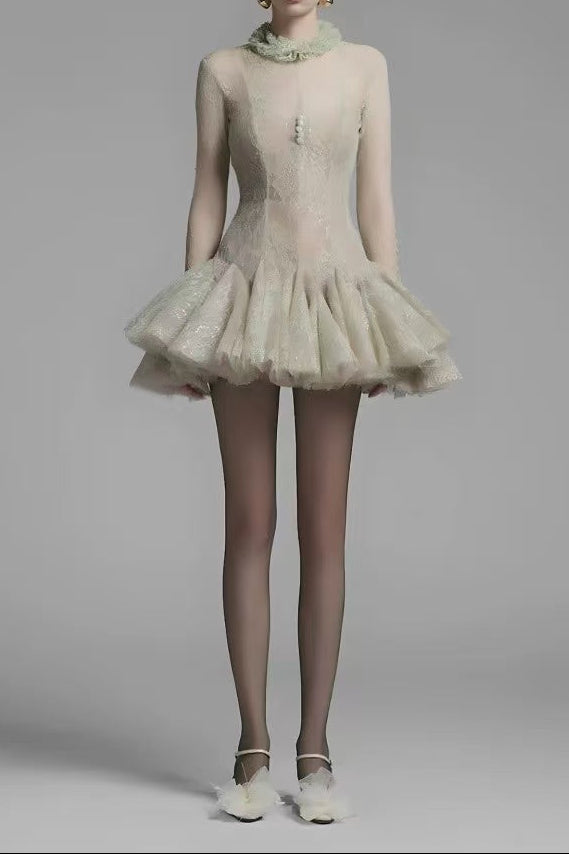 Embroidered Flared long sleeve Mini Dress