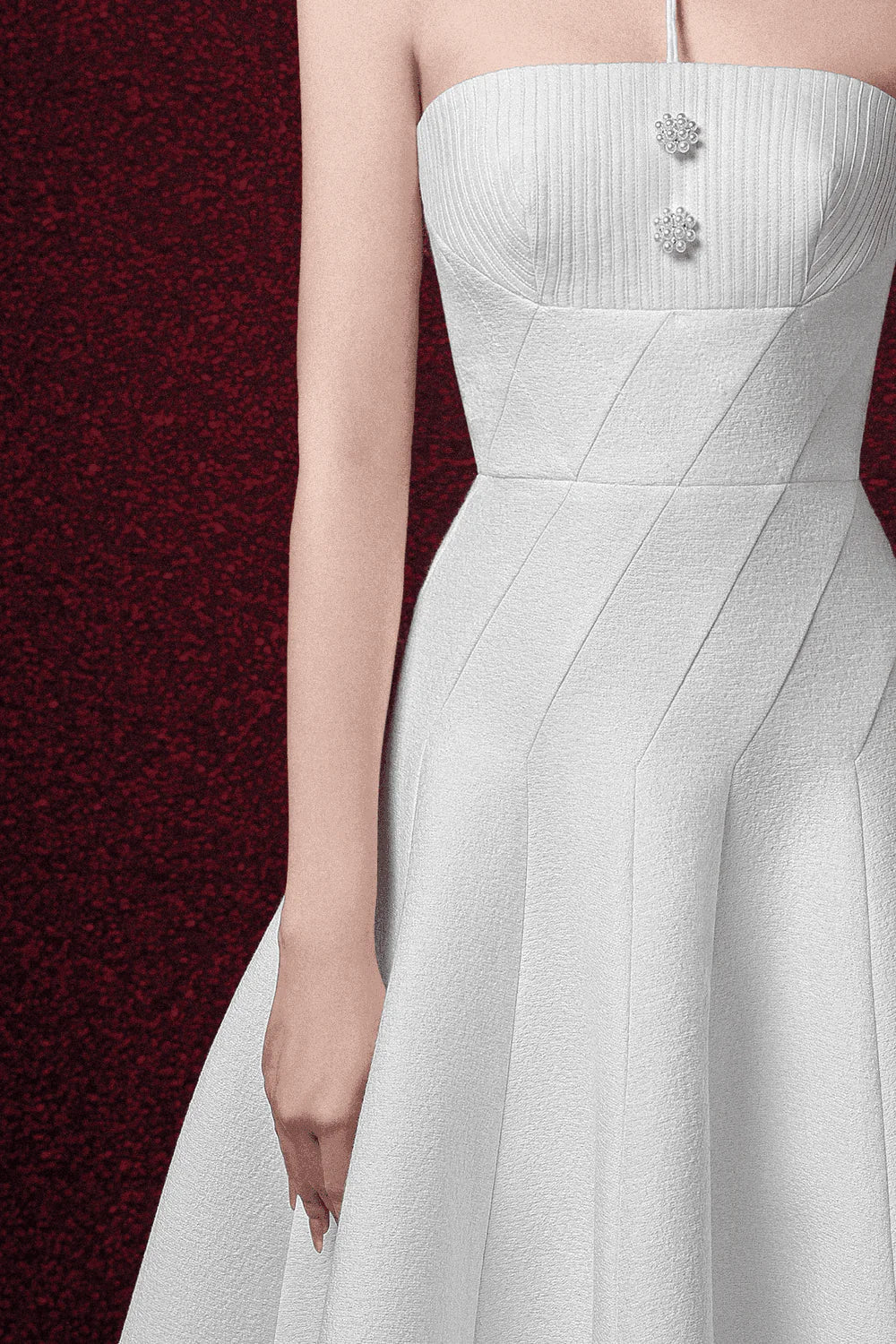 off-shoulder Sleeveless Jacquard Midi Dress in apricot