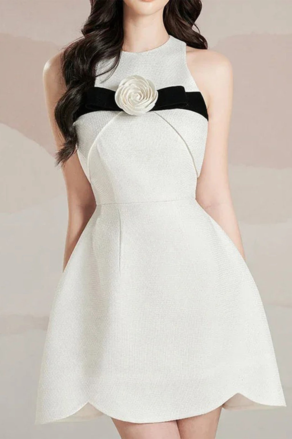 FLORA A-LINE SLEEVELESS SQUARE TEXTURE MINI DRESS