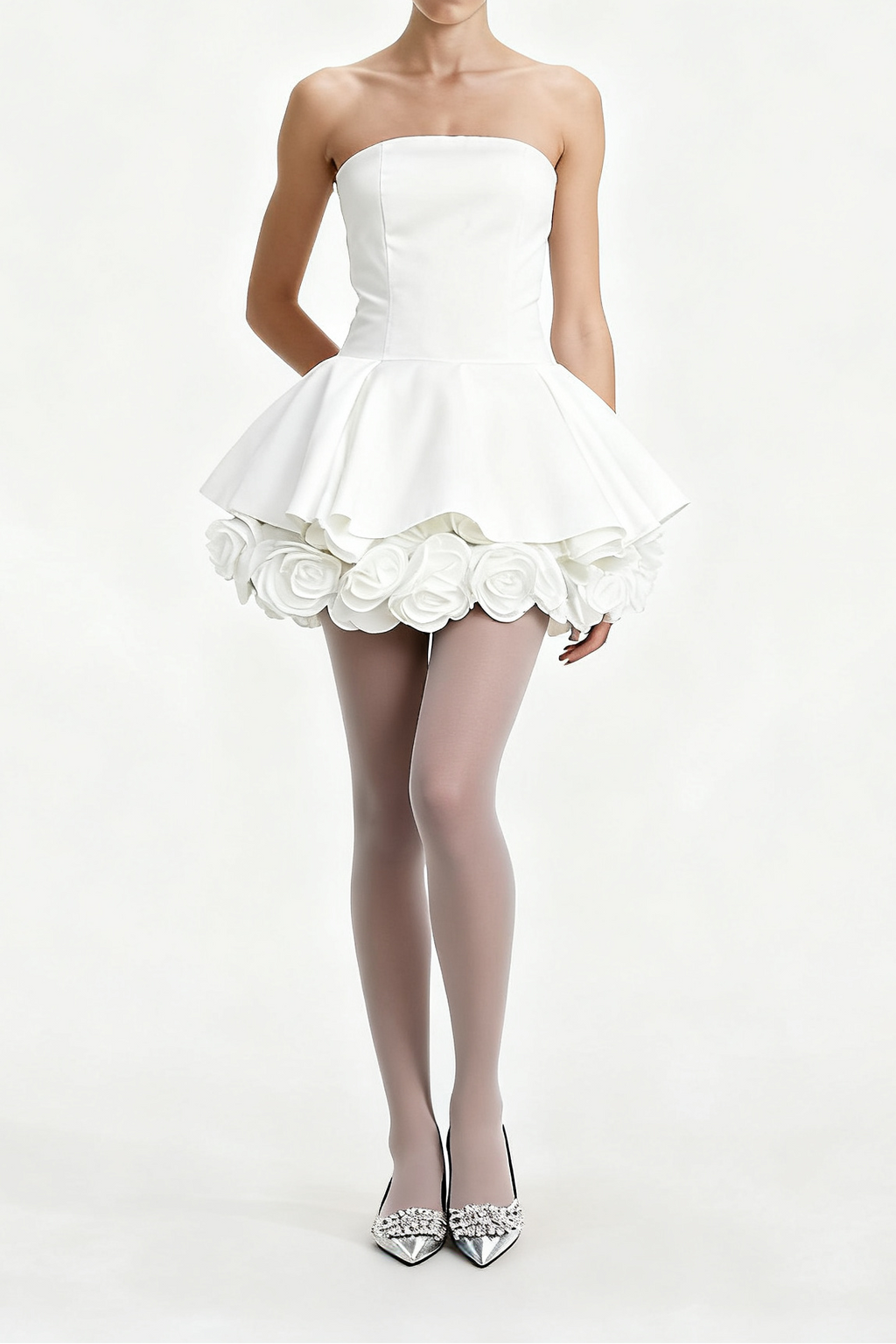 Lucie white petal-layered strapless corset mini dress