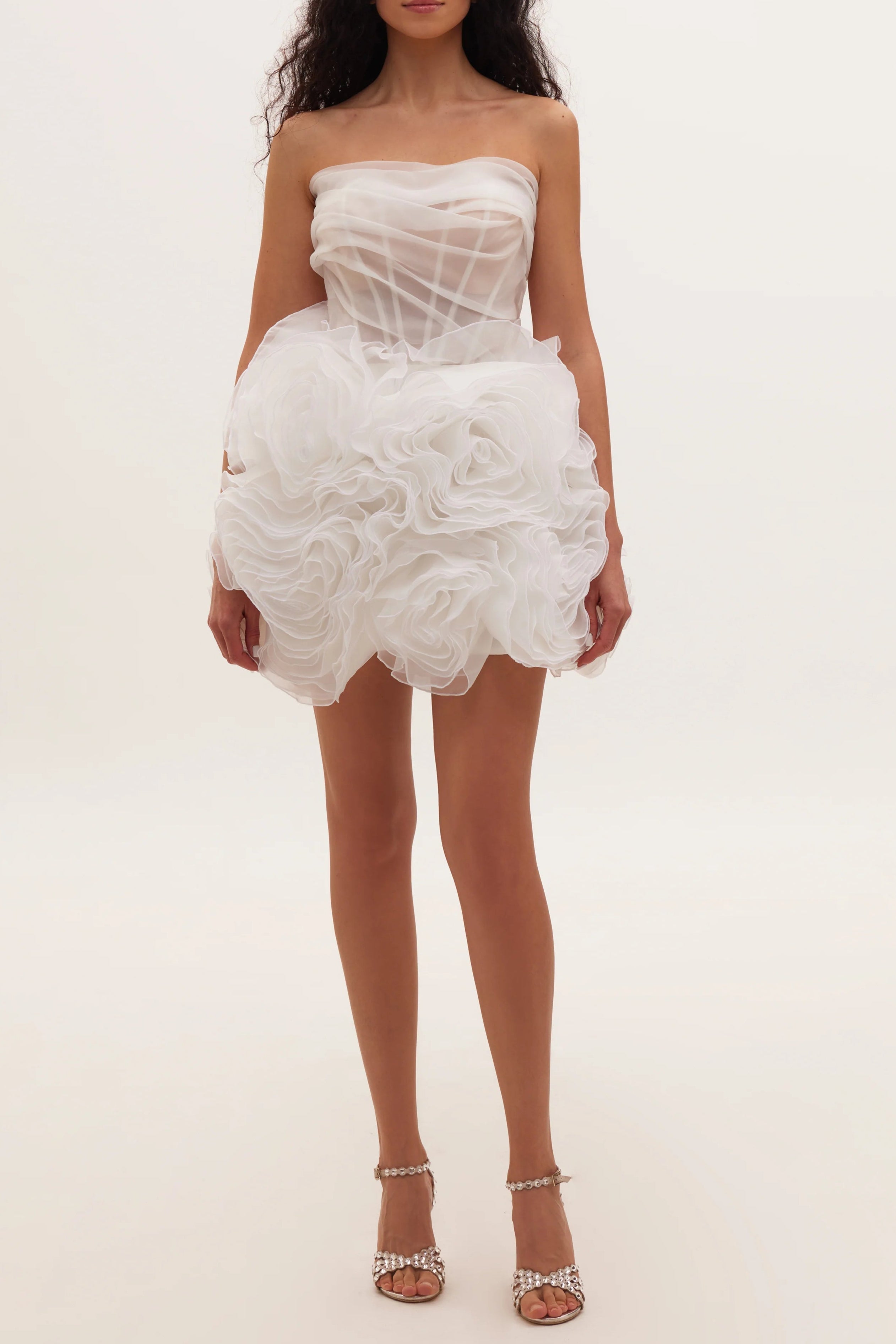 georgia Appliquéd organza white mini dress