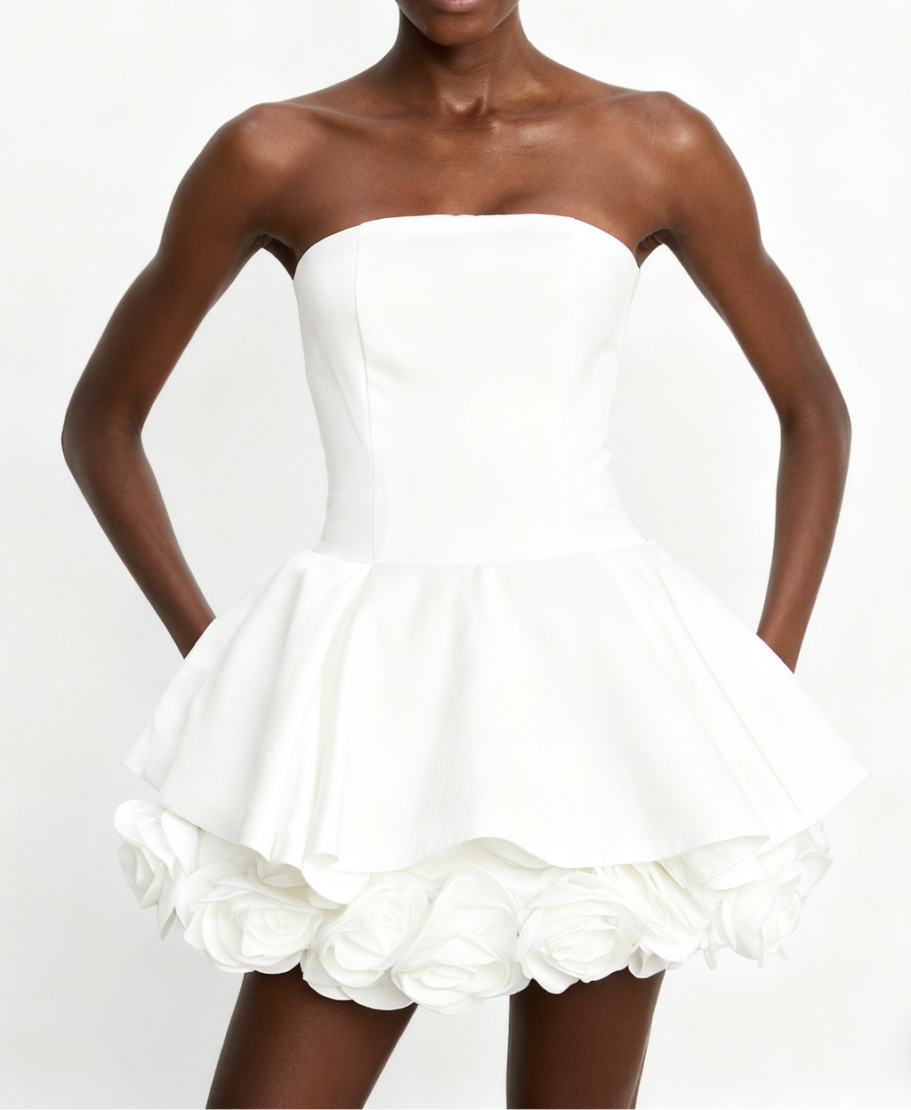 Lucie white petal-layered strapless corset mini dress