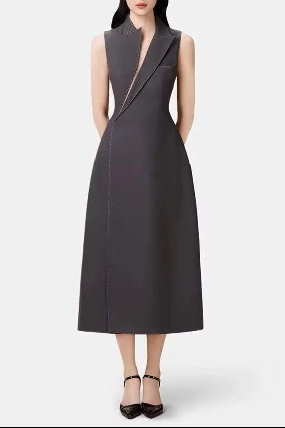 asymmetric collar blazer midi dress in grey