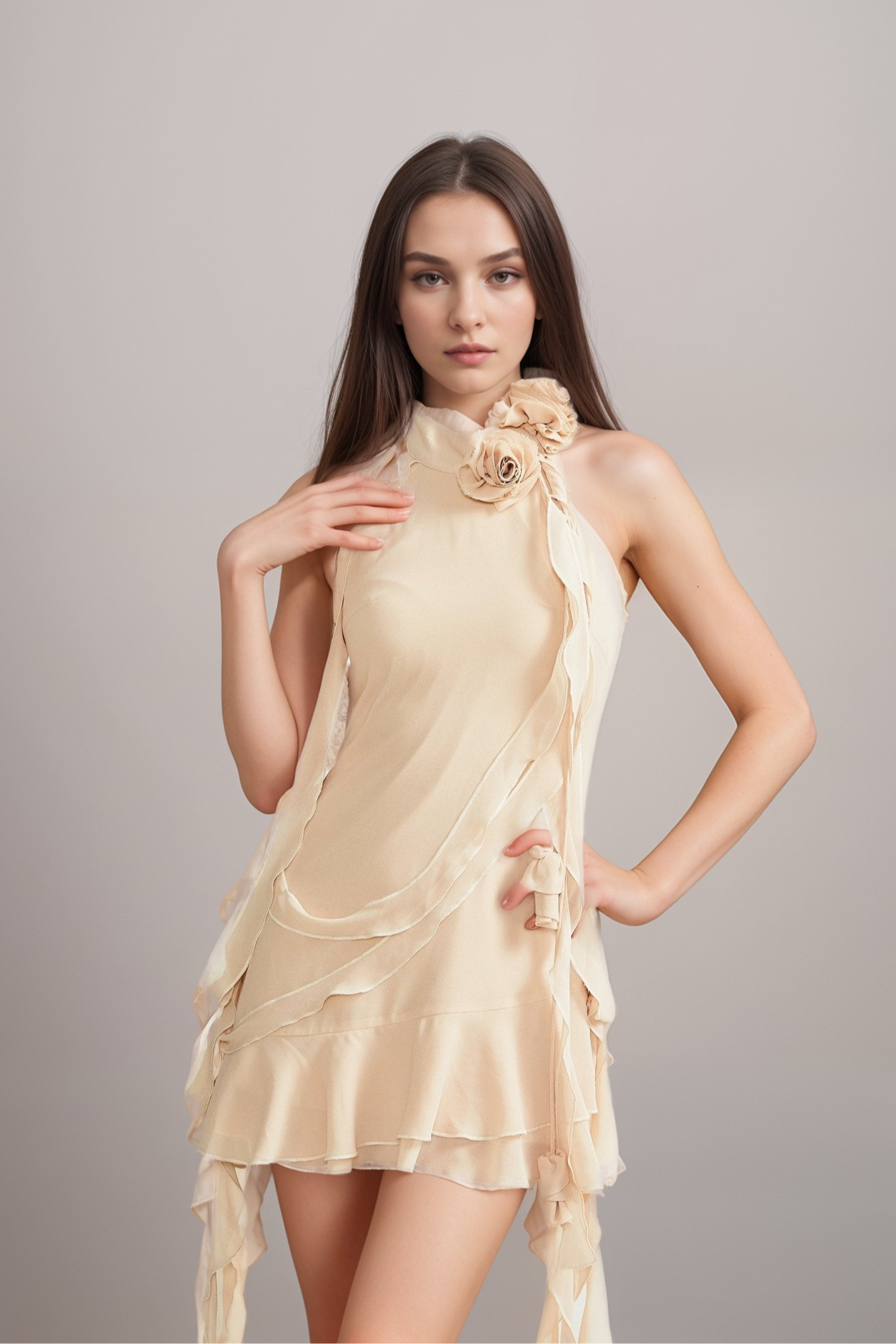 Eloisee flower asymmetric mini dress