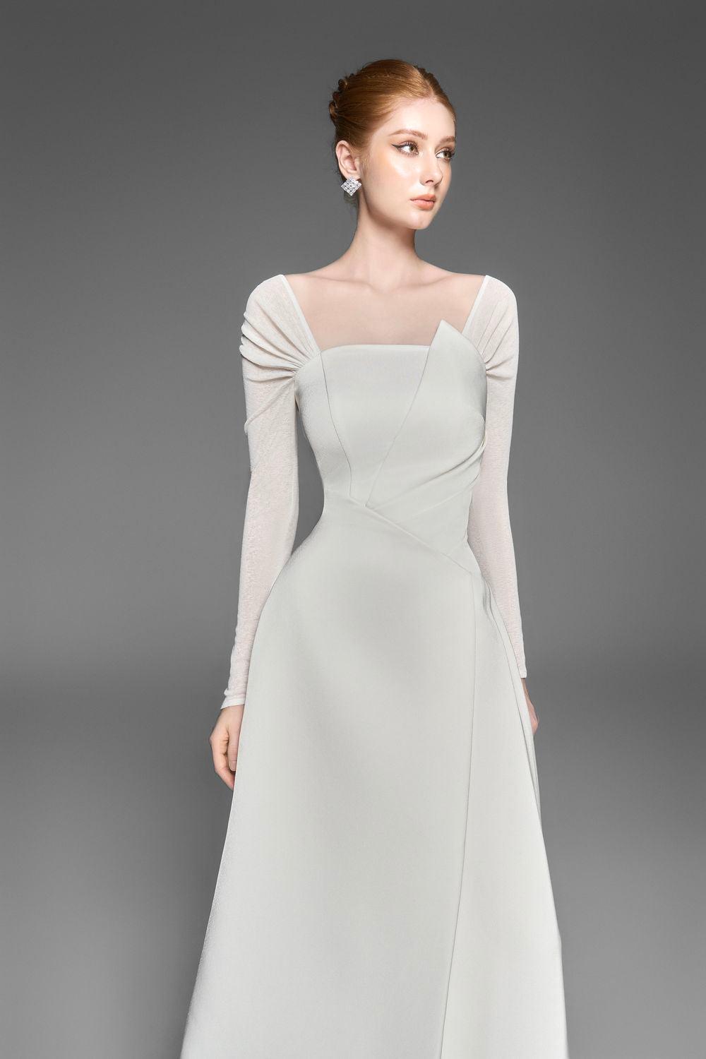 Evie Asymmetric Off-Shoulder Spandex Taffeta Midi Dress