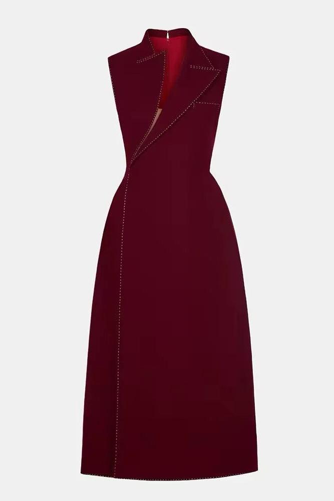 asymmetric collar blazer midi dress in red
