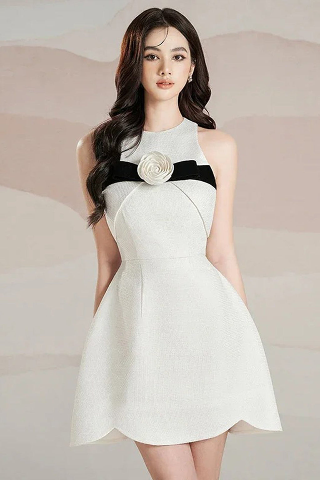 FLORA A-LINE SLEEVELESS SQUARE TEXTURE MINI DRESS