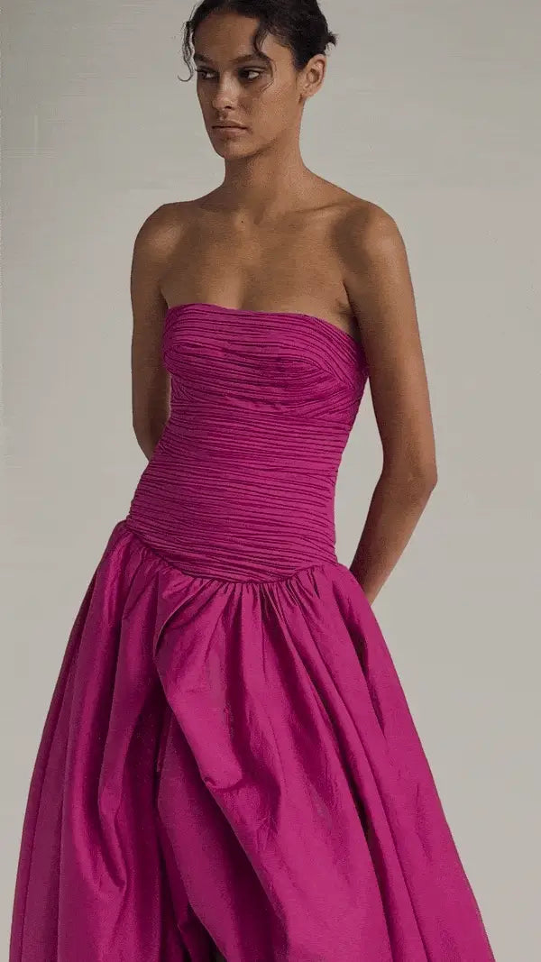 nancy Bubble Hem Maxi Dress in rose red