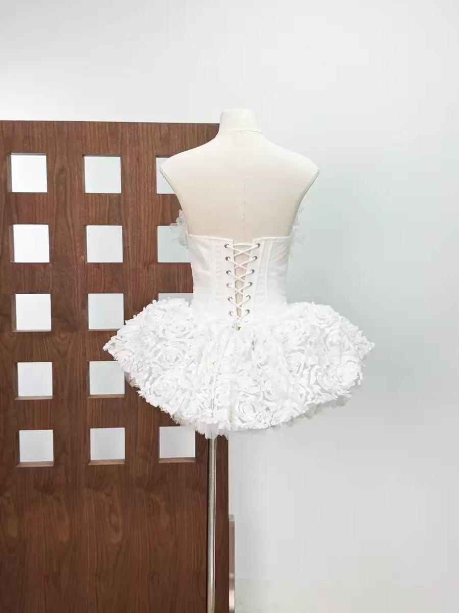 Strapless Petal Floral Corset A Line Dress