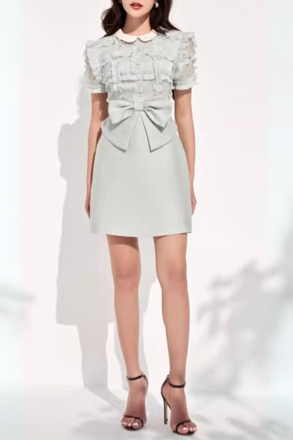 Light Green Bow-tie Brocade Mini Dress