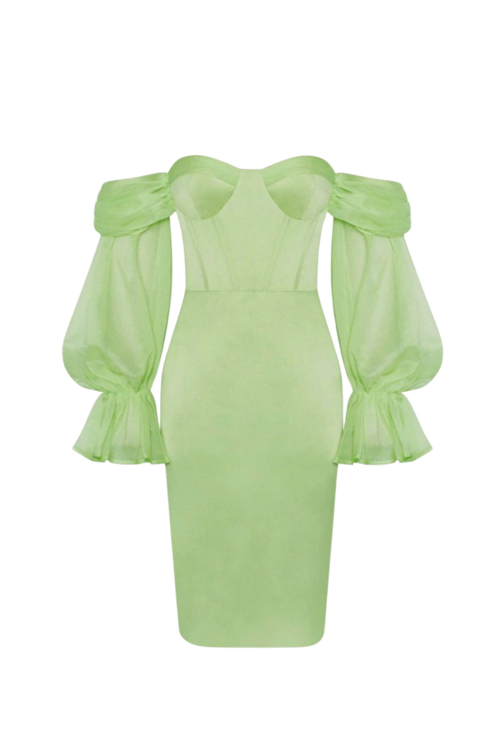 Satin strapless Puff Sleeve mini Dress in mint