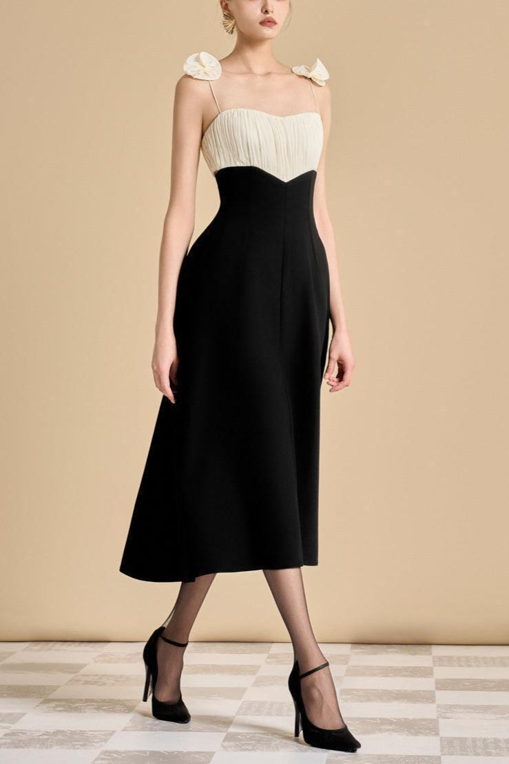 Hyacinth A-line Spaghetti Strap Polyester Midi Dress