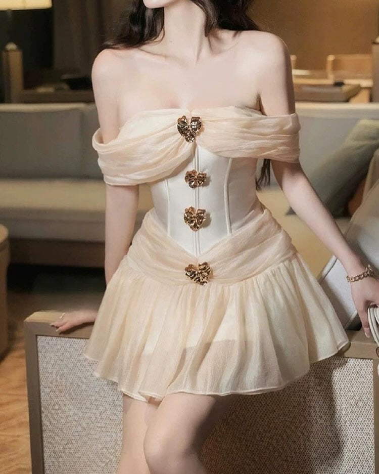 Emerald Fit and Flare Corset Waist Chiffon Mini Dress