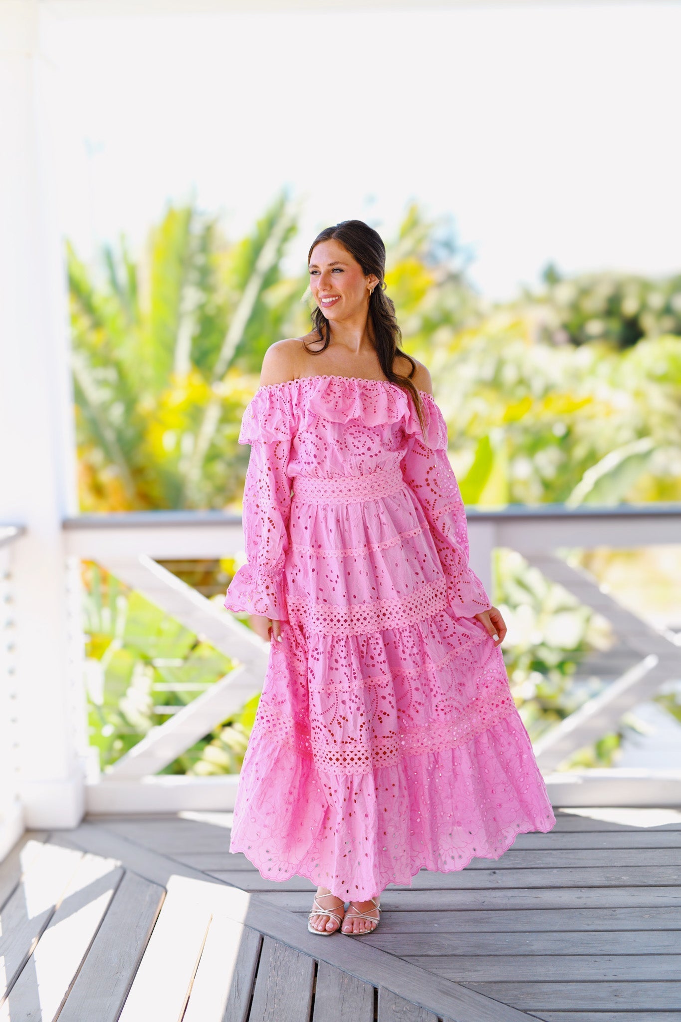 Allison Off Shoulder Lace Dress - Pink