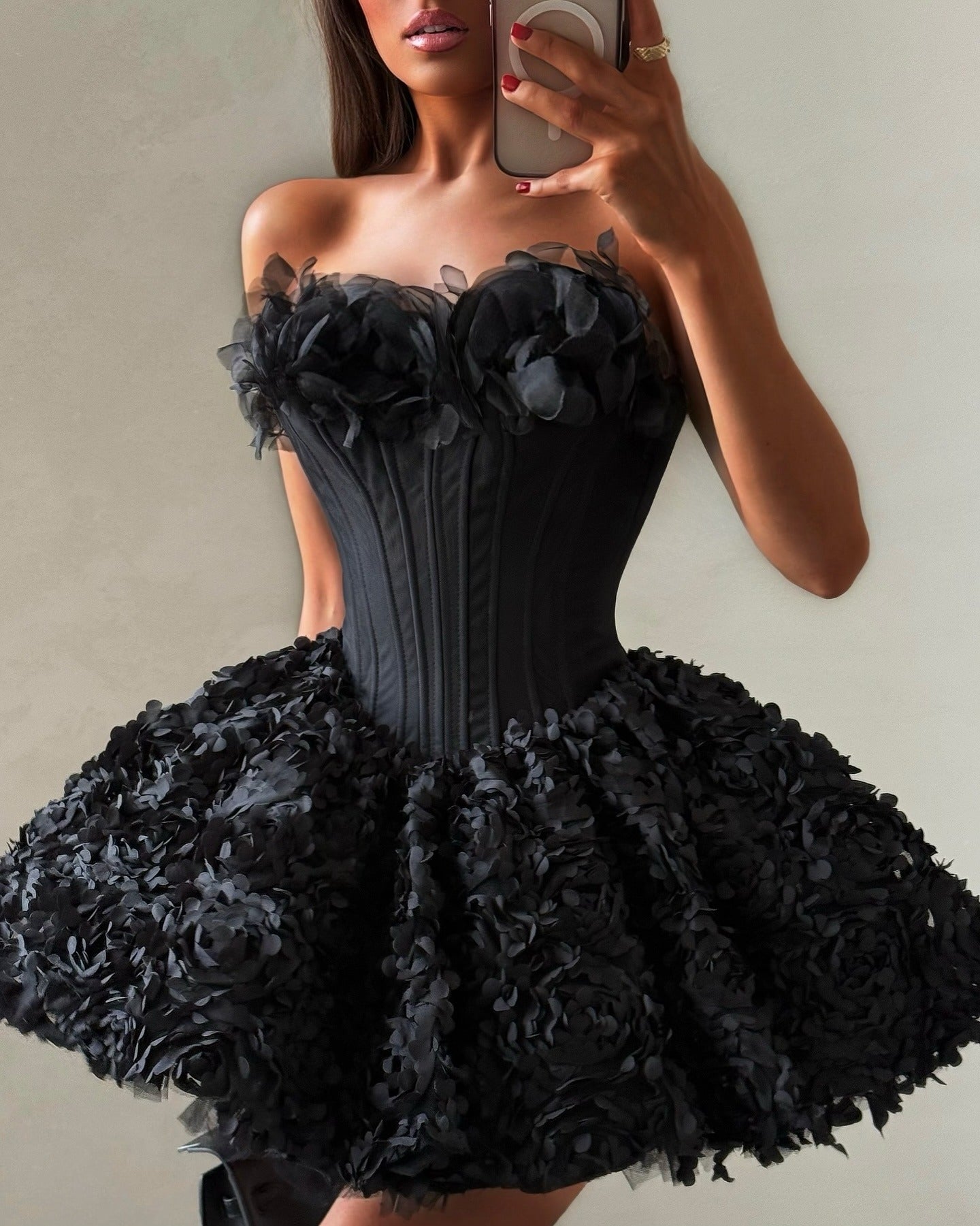 Strapless Petal Floral Corset A Line Dress