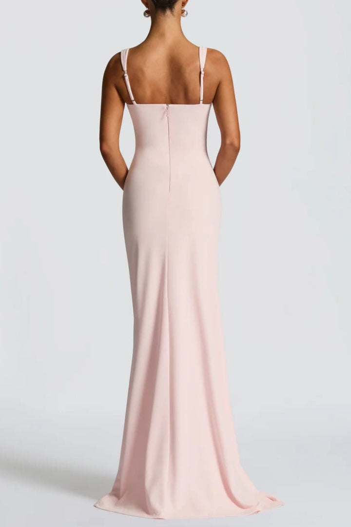 pleated high slit Stretch crepe maxi dress in pink