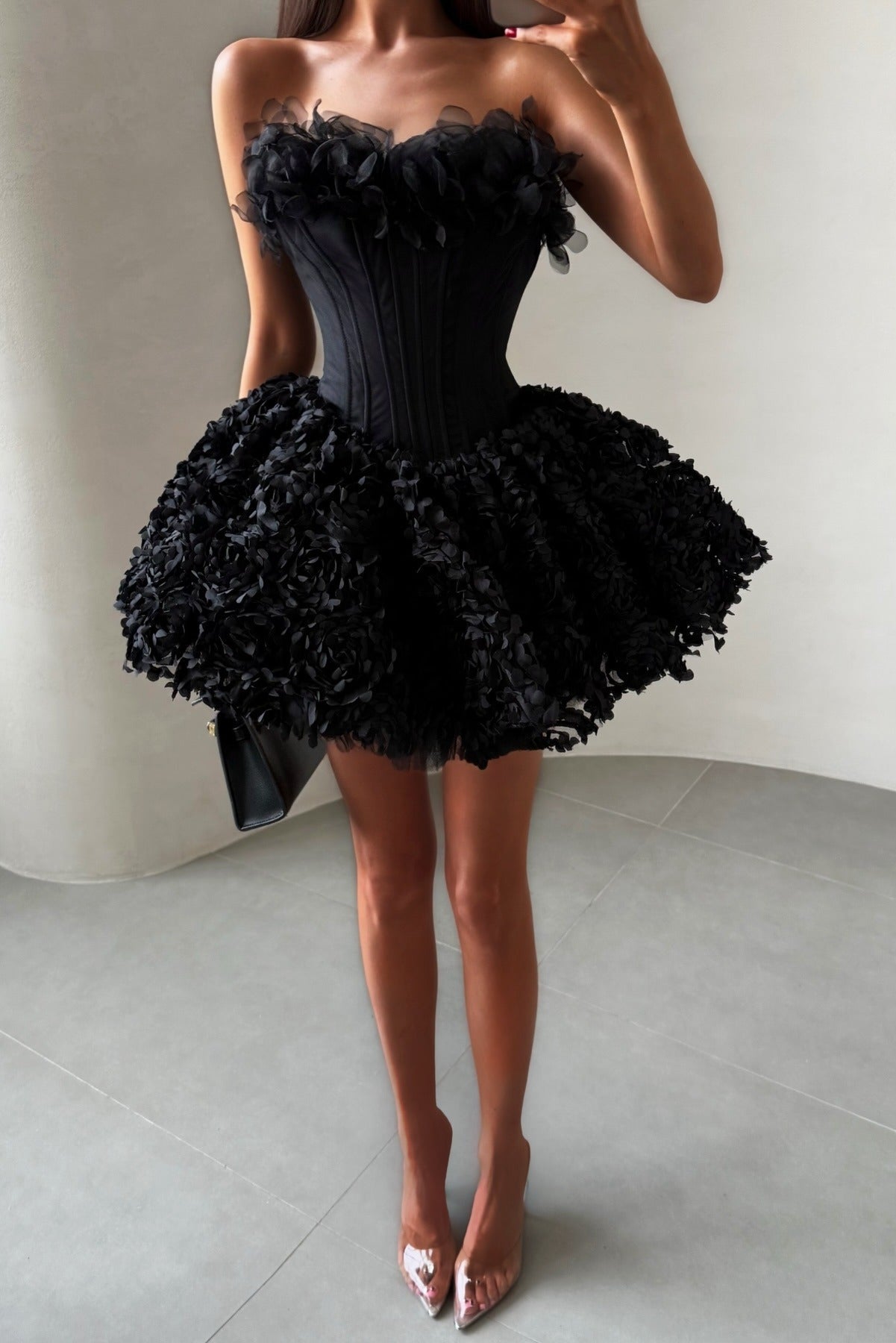 Strapless Petal Floral Corset A Line Dress