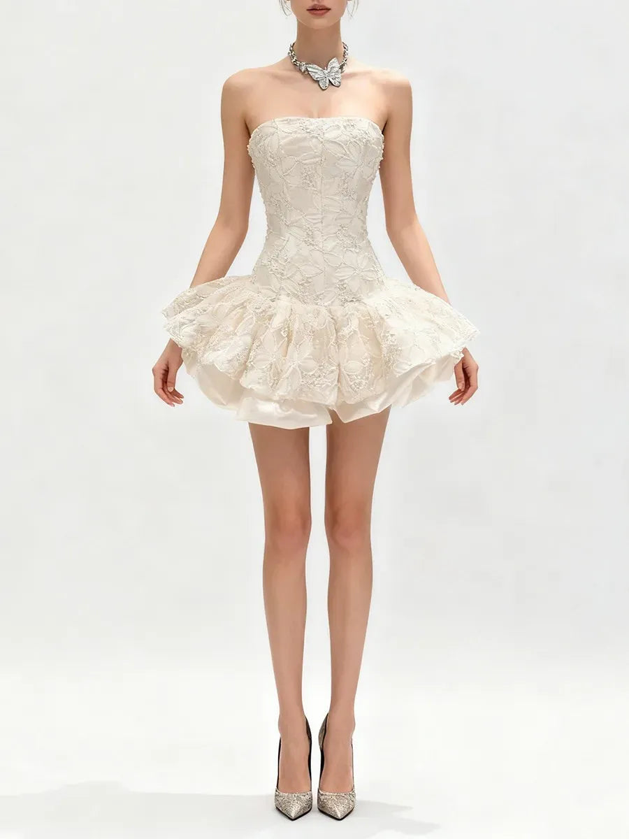 katherine Embroidered Lace Ruffle Mini Dress in pink