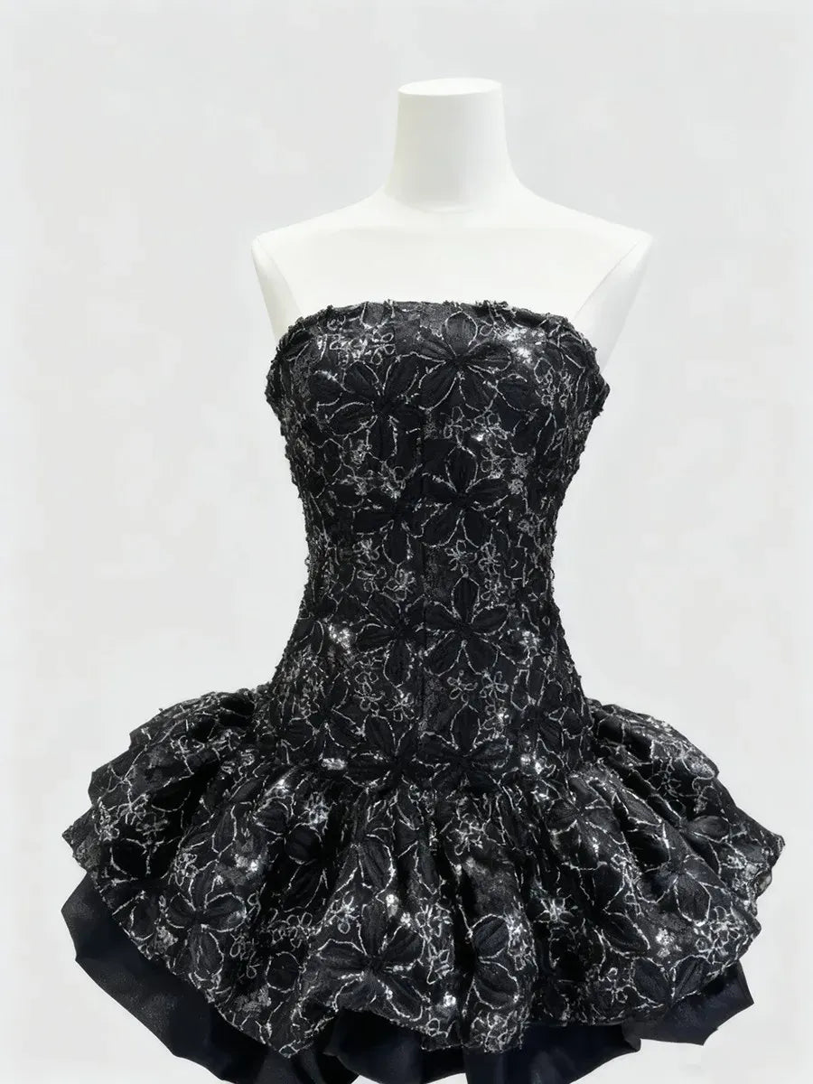 katherine Embroidered Lace Ruffle Mini Dress in pink