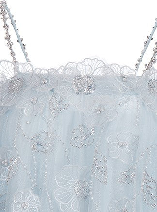 Tutu Light Blue Sleeveless Flower Diamond Short Doll Dress