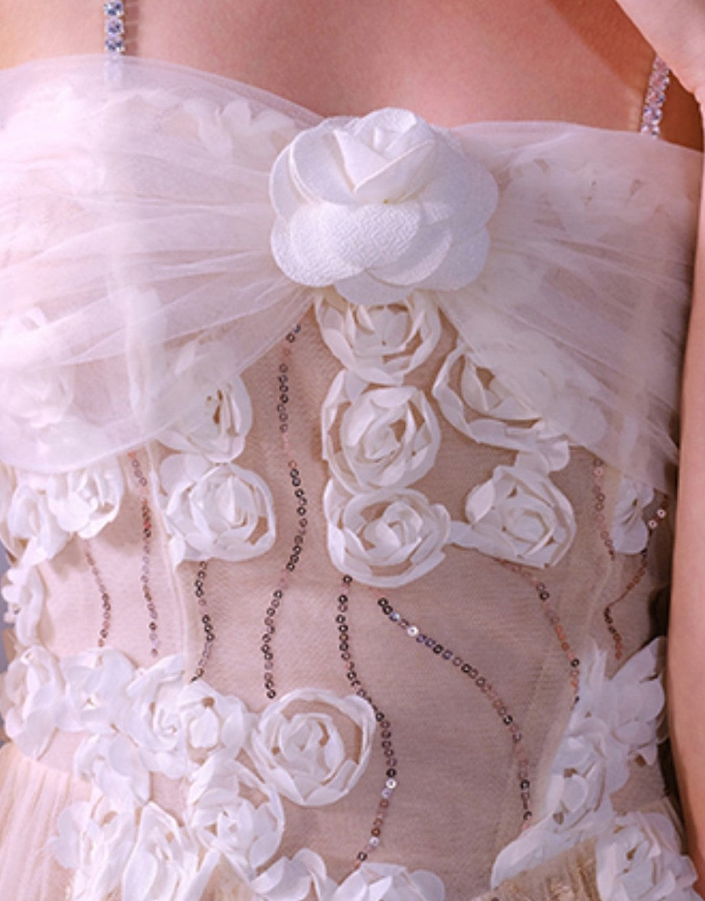 Leah White/Beige Sleeveless  Flower Dress