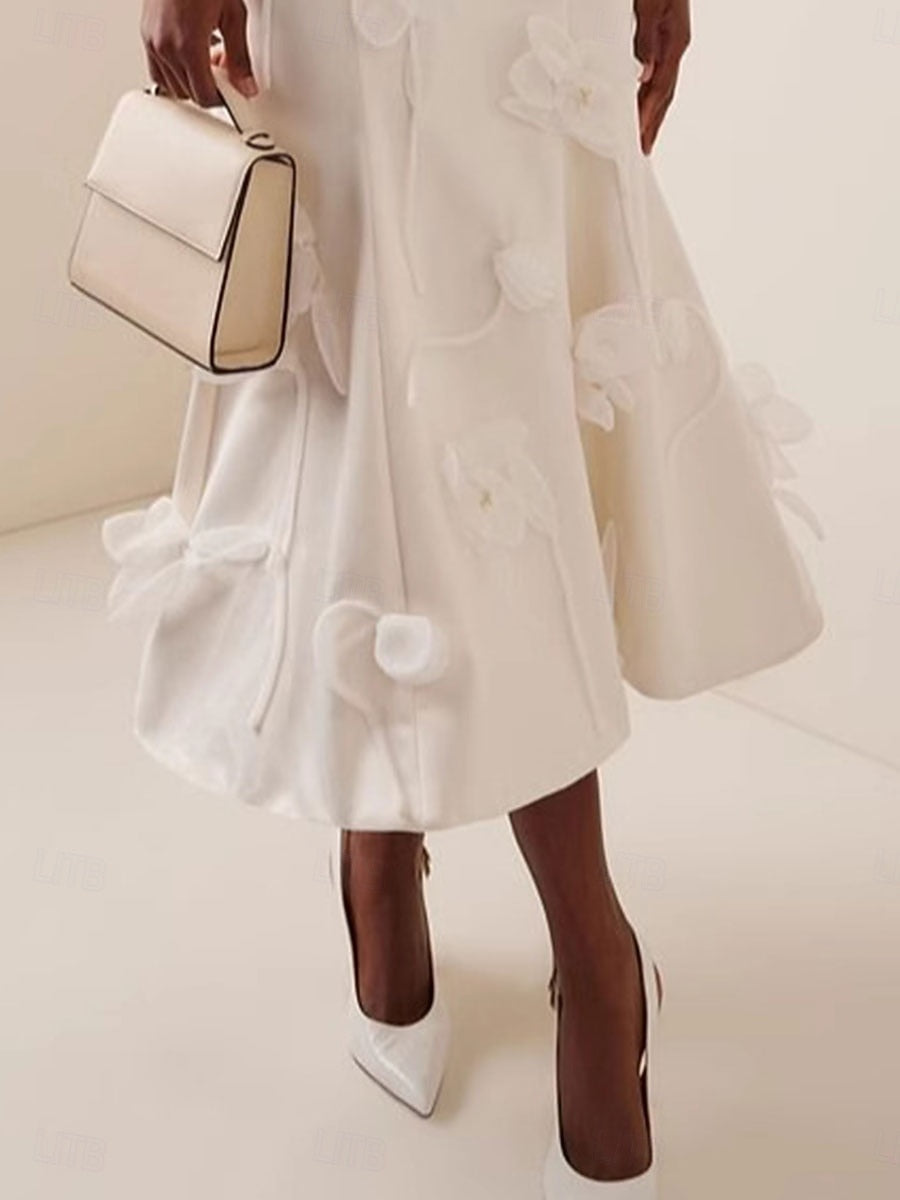 3D Floral Applique Sleeveless Midi dress in white