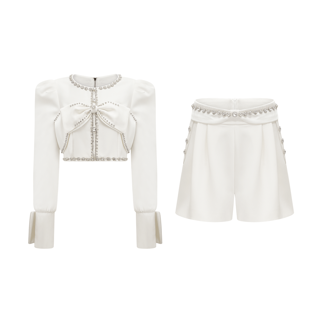 Quilleva embellished cropped jacket & shorts matching set