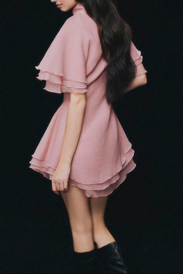layer trim chiffon shirt mini dress in pink