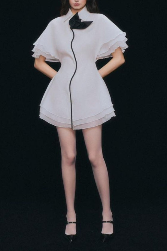 layer trim chiffon shirt mini dress in white