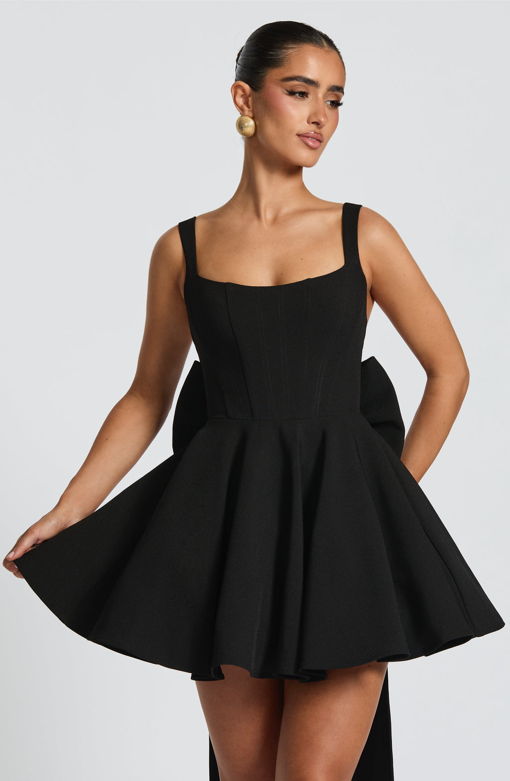 kristin back bow embellished Mini Dress in Black