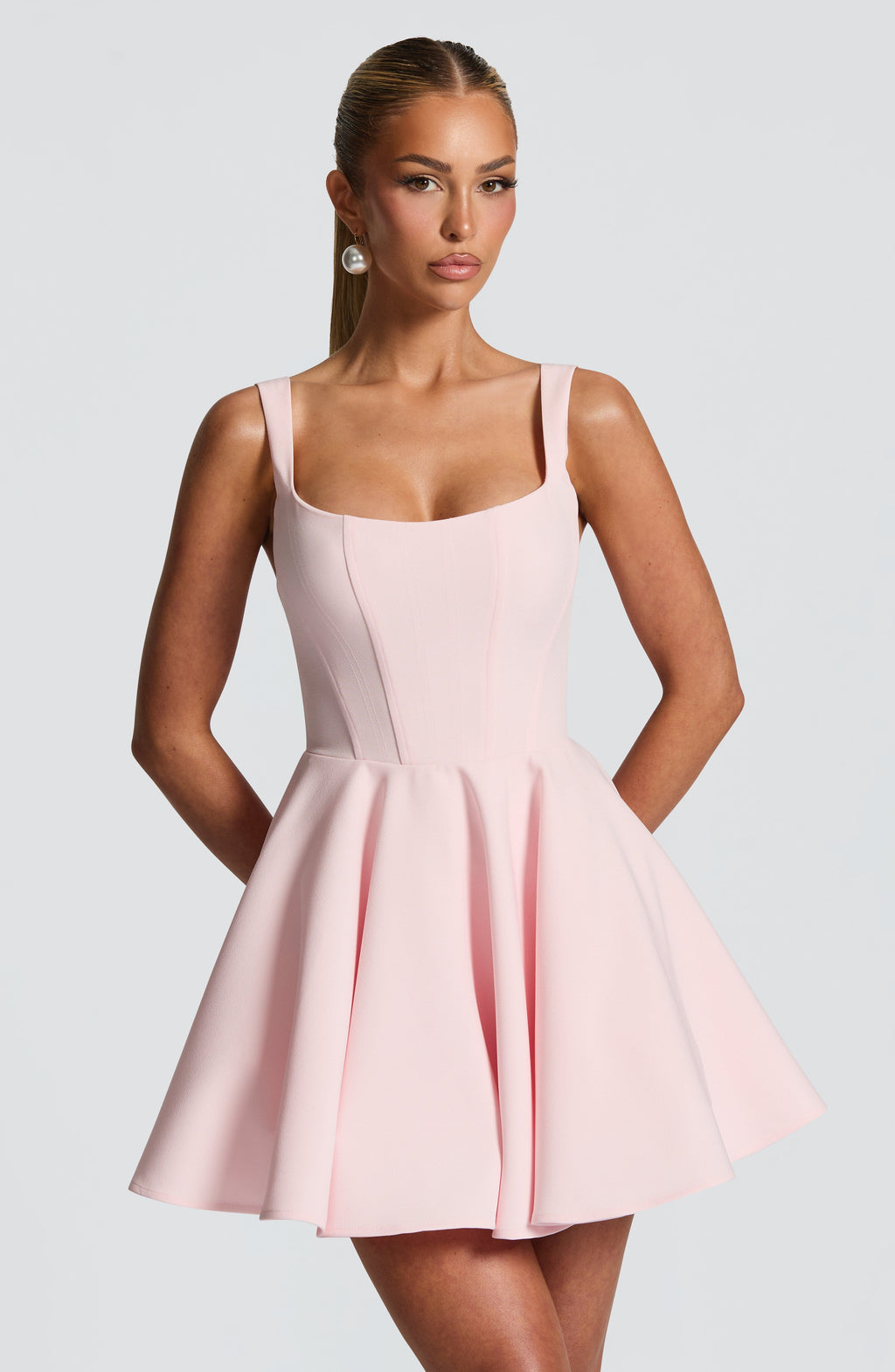 kristin back bow embellished Mini Dress in Blush