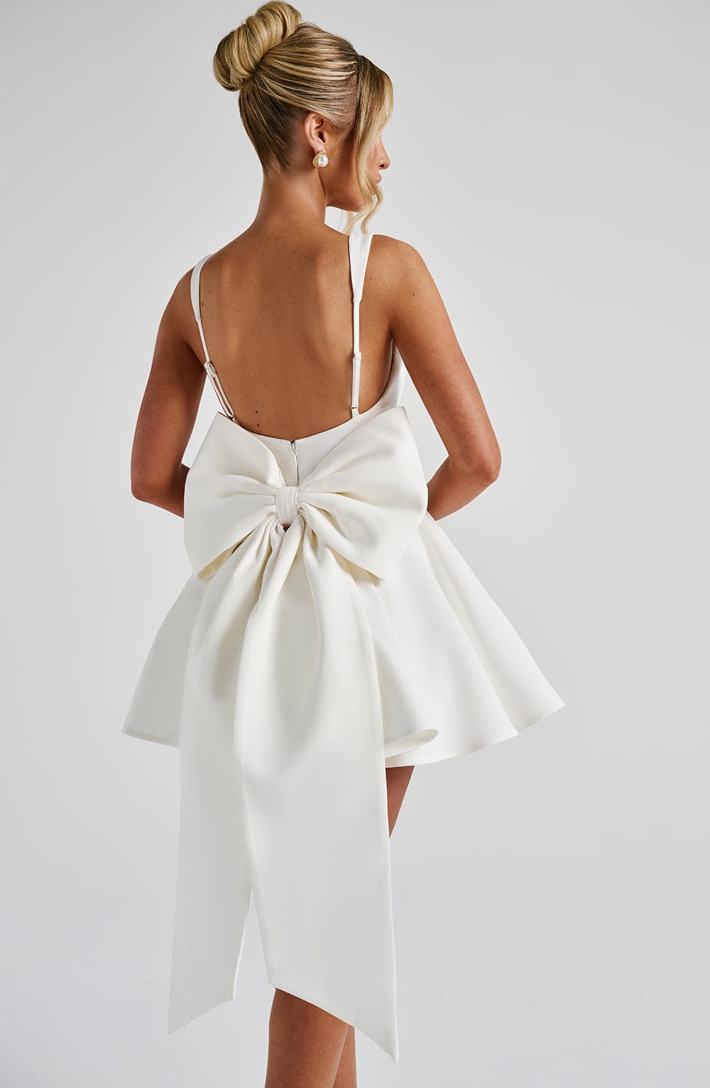 kristin back bow embellished Mini Dress in Ivory