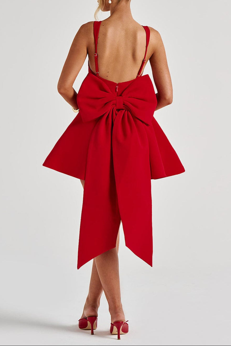 kristin back bow embellished Mini Dress in Red