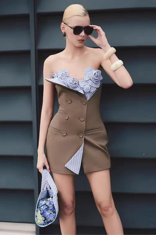 3D flowers Bustier Mini Dress