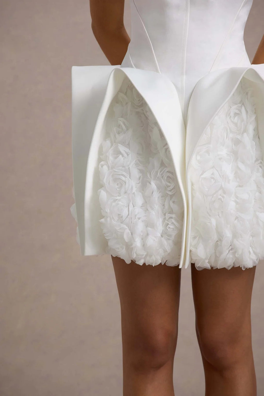 White Bandeau Mini Dress With Puff Floral Hem