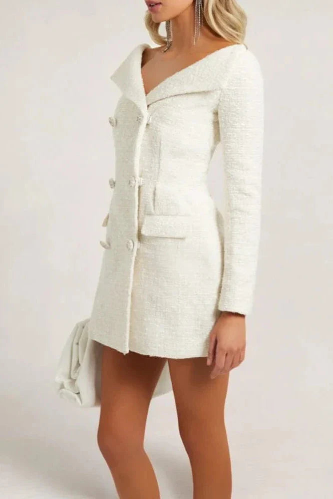 STEPHANIE WHITE BOUCLE BLAZER MINI DRESS