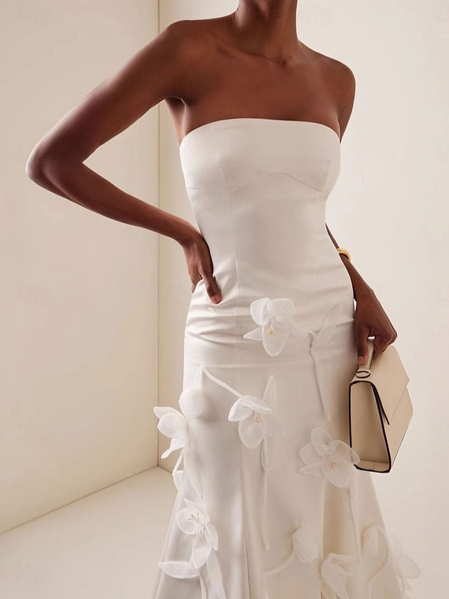 3D Floral Applique Sleeveless Midi dress in white